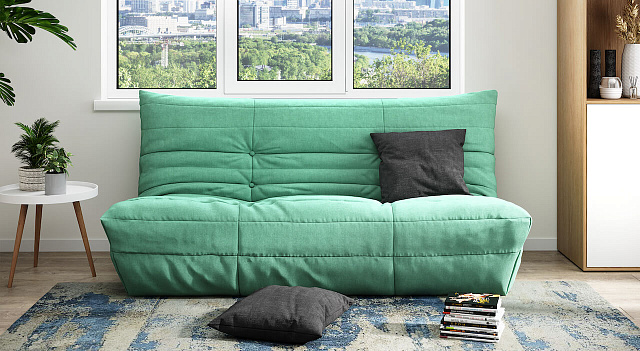 Зеленый диван в интерьере-14, диван Француз